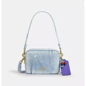 Coach Mini Carey Crossbody Bag In Loved Denim With Charms